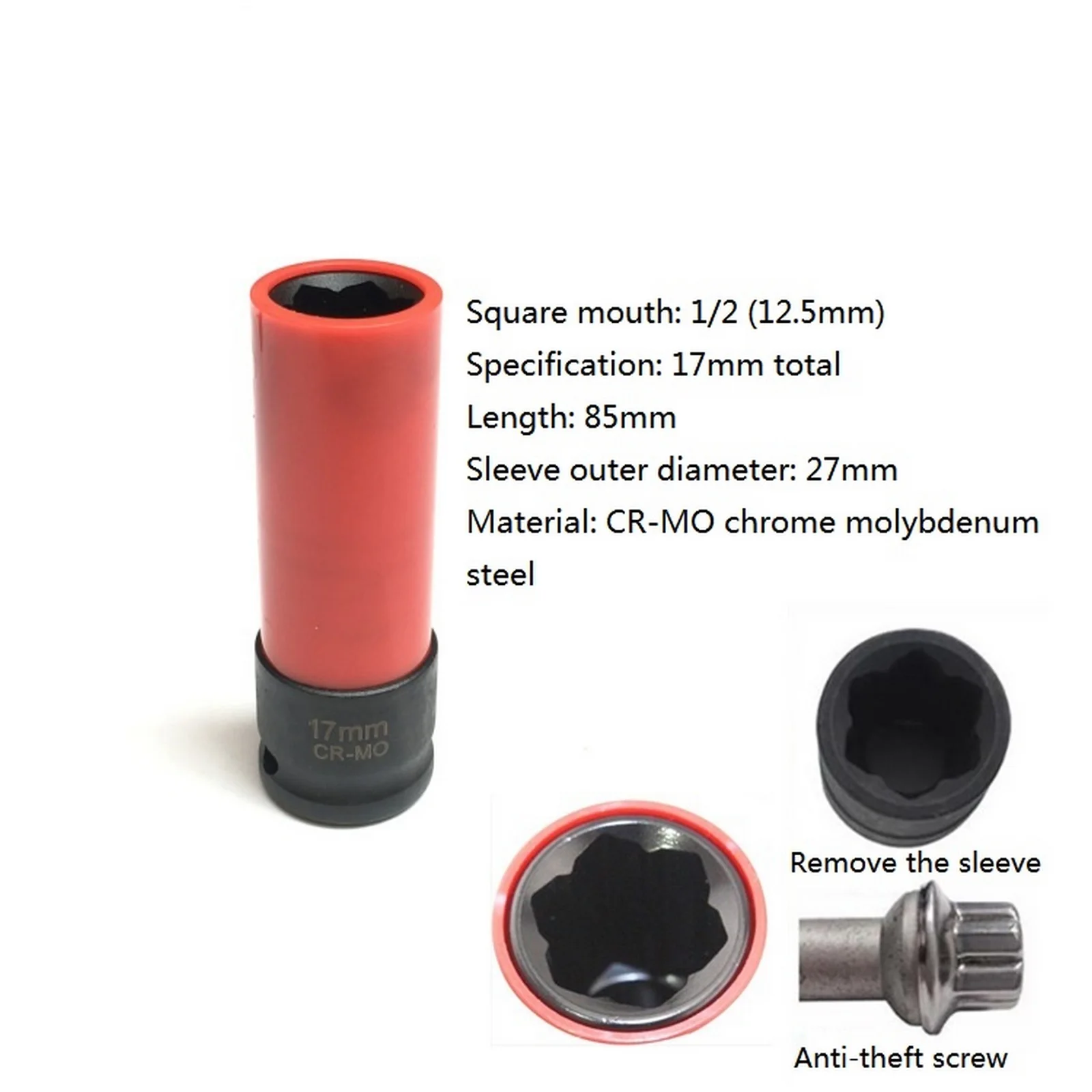 17mm Universal Wheel Lock Nut Removal Socket Wrench for Mercedes Benz S Series Anti-theft Removal Socket Wrench Repair Tools
