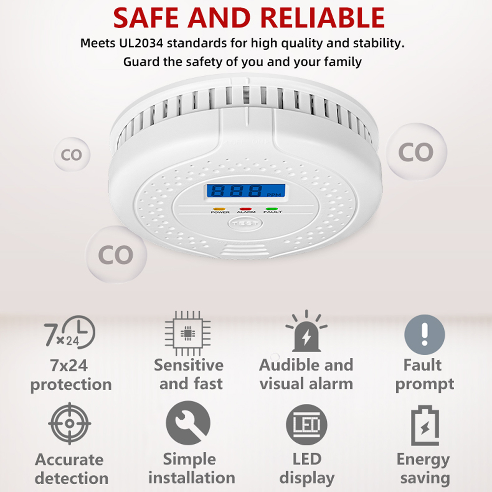 Digitaler Warnalarmsensor, akustischer und visueller Alarm, batteriebetriebener CO-Gasmonitor, Alarmmelder, CO-Sensor für Zuhause, Lager