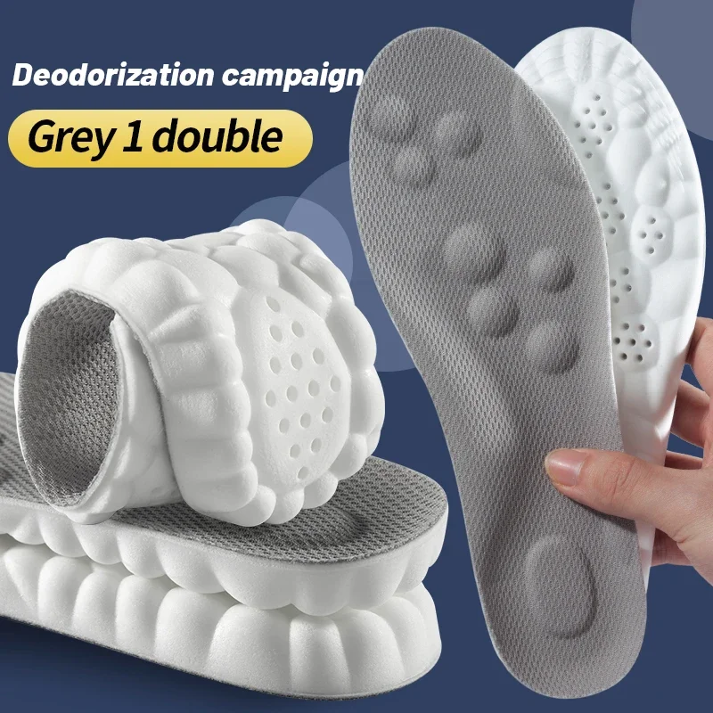 Sports Insoles 4D Cloud Technology  for Shoes PU Sole Soft Breathable Shock Absorption Cushion Running Orthopedic Care Insoles