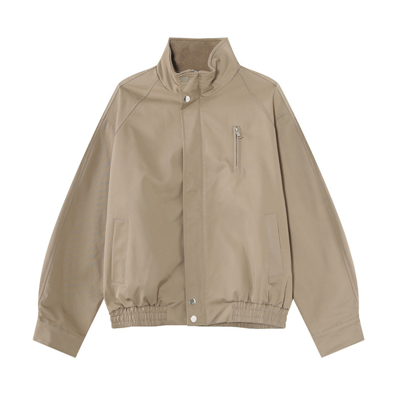 SYUHGFA 2025 Jaket Pria Musim Gugur Kerah Tegak Warna Solid Ritsleting Desain Unik Pakaian Pria Serbaguna Mantel Pria Gaya Korea