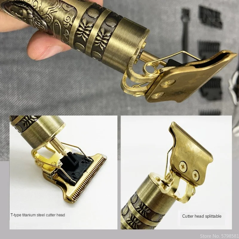 OHS T9 Vintage ช่างทําผมไฟฟ้าน้ํามันหัวโกน Pusher แกะสลัก Clipper ตัดผม Precision Trimmer สําหรับ Men Care