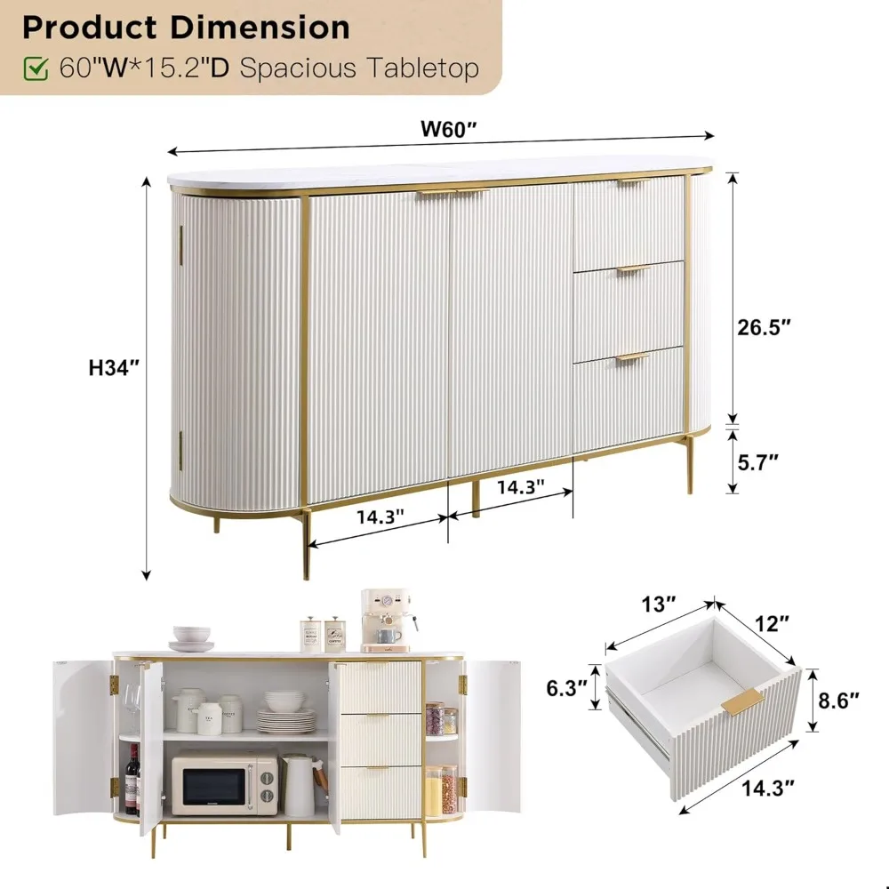 60" Buffet Table Coffee Bar Wine Bar Storage Console Cabinet, Accent Table for Dining Room, Living Room, Wine Rack Cabinet
