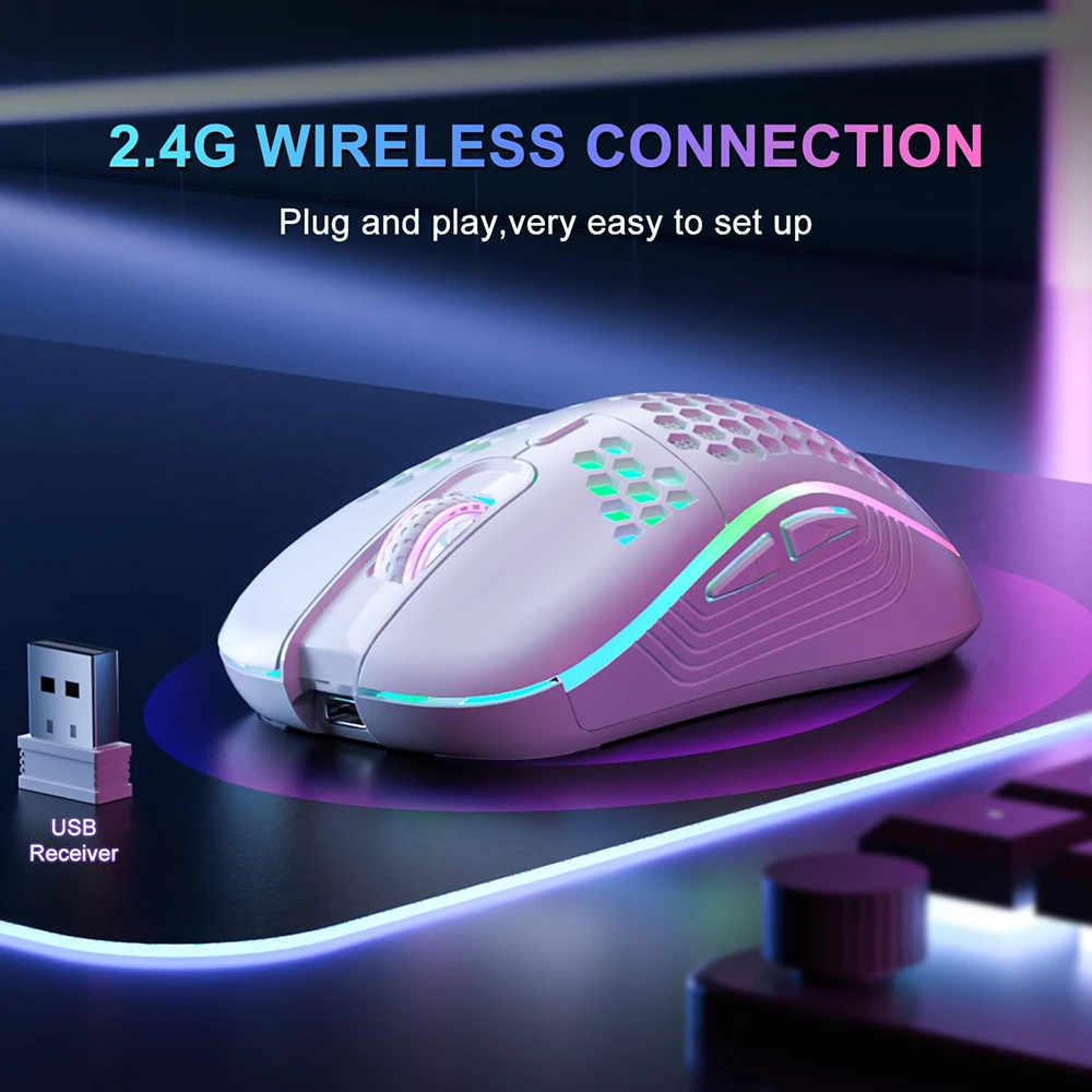 อุปกรณ์สํานักงาน เมาส์เล่นเกมไร้สาย 2.4G เมาส์ชาร์จแสง RGB พร้อมการออกแบบตามหลักสรีรศาสตร์ DPI ที่ปรับได้สําหรับแล็ปท็อปเดสก์ท็อป
