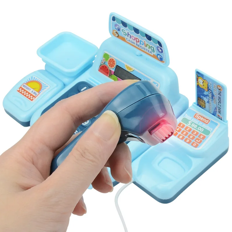 Caixa de brinquedo caixa registradora playset supermercado checkout brinquedo com som e luz compras caixa role play conjunto para crianças