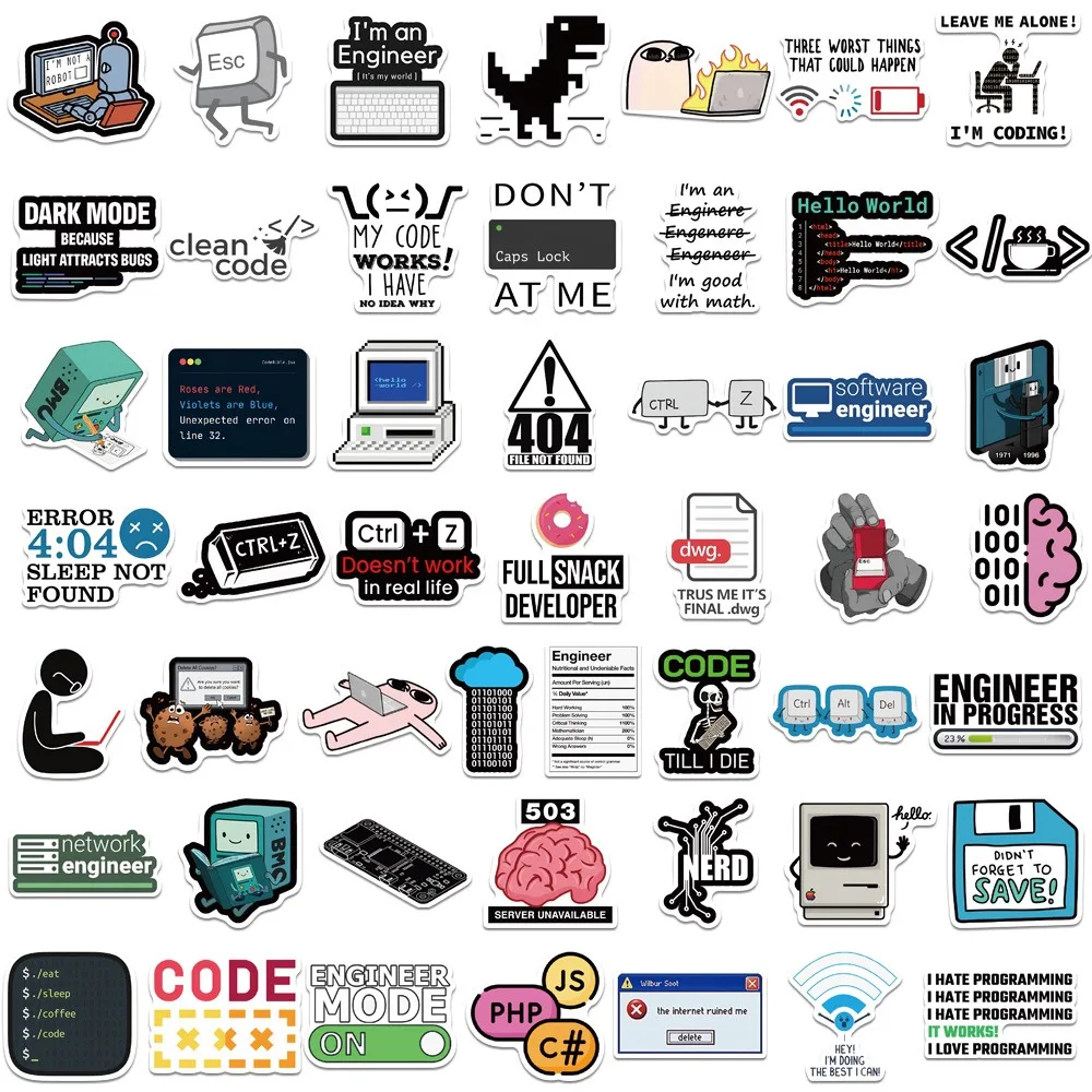 50PCS Engineer Programming Network Coding Hacker Stickers DIY Laptops Water Bottles Phones Decorative Stickers Perfect for Gift