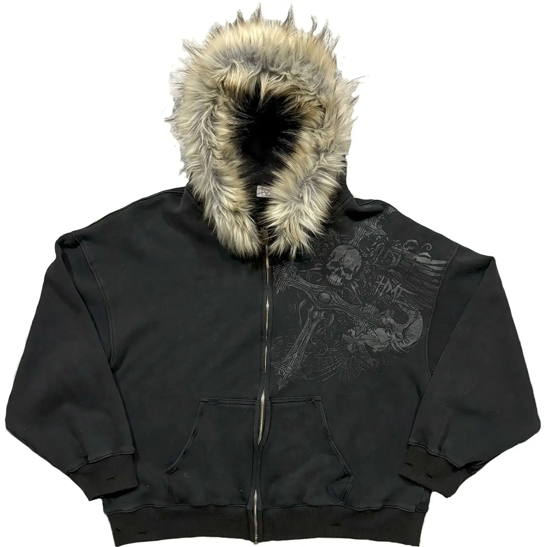 Europese en Amerikaanse stijl transfronterizo jack met gedrukte letters en ruwe randen casual los sudadera met capuchon Harajuku