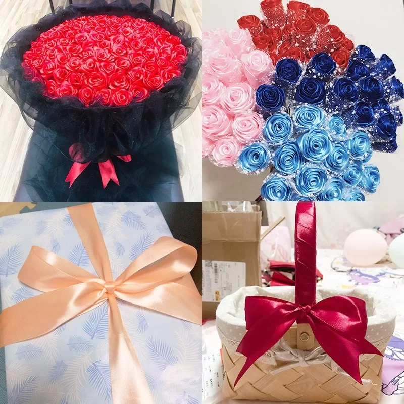 22 metros 6mm-40cm fitas de cetim artesanato arco diy embrulho de presente vinho vermelho laranja amarelo verde azul roxo preto cinza ouro branco fitas