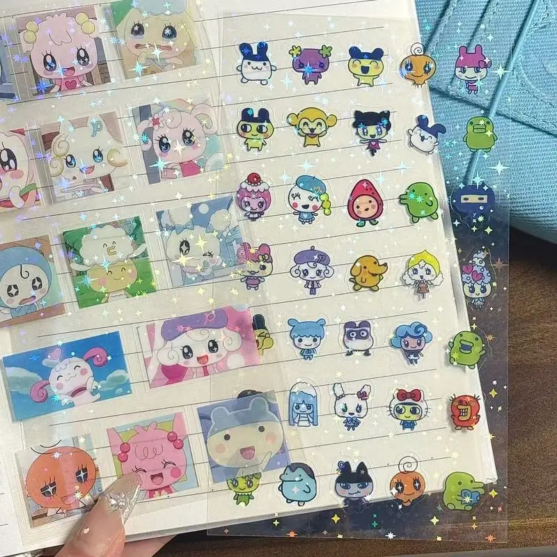Adorables pegatinas de Tamagotchi, parche Meeton con Flash láser temprano Vintage, papel de doble Material para libro electrónico, regalo DIY de móvil