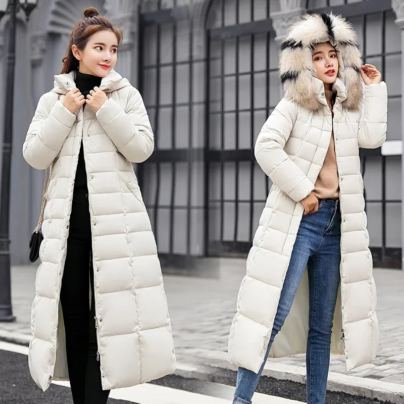 2023เสื้อแจ็คเก็ตฤดูหนาวใหม่ผู้หญิงแฟชั่นโบว์เข็มขัดFox Fur Collar Coatชุดยาวผู้หญิงเสื้อหนา