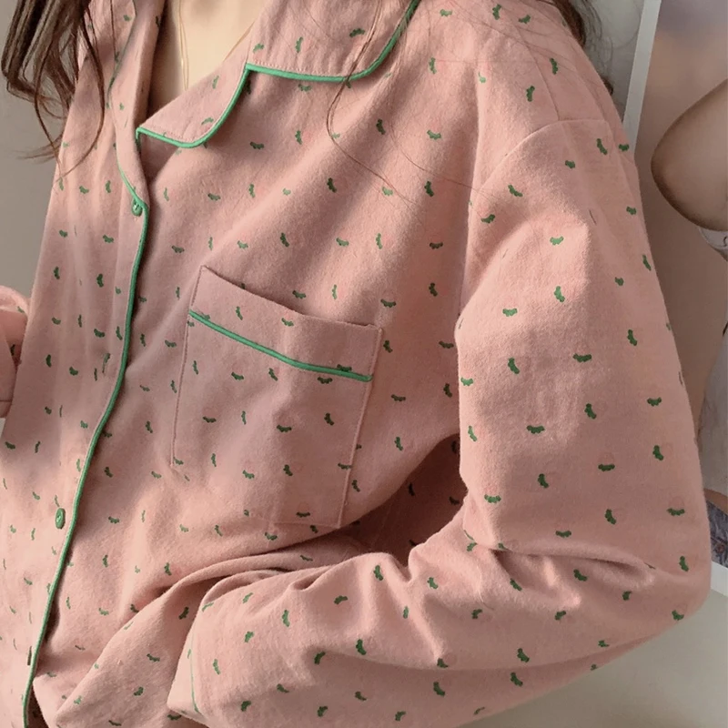 2024 ชุดนอนชุดนอนเกาหลีผู้หญิงฤดูร้อนน่ารักพิมพ์ชุดนอนแขนยาว Pijama หญิงชุด Negligee เสื้อสเวตเตอร์ถัก