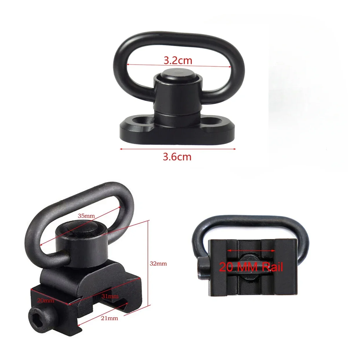 Pulsador de separación rápida resistente con soporte giratorio QD de 1,25" giratorios 360 °   Giratorio para eslinga de rifle de dos puntos fácil de montar