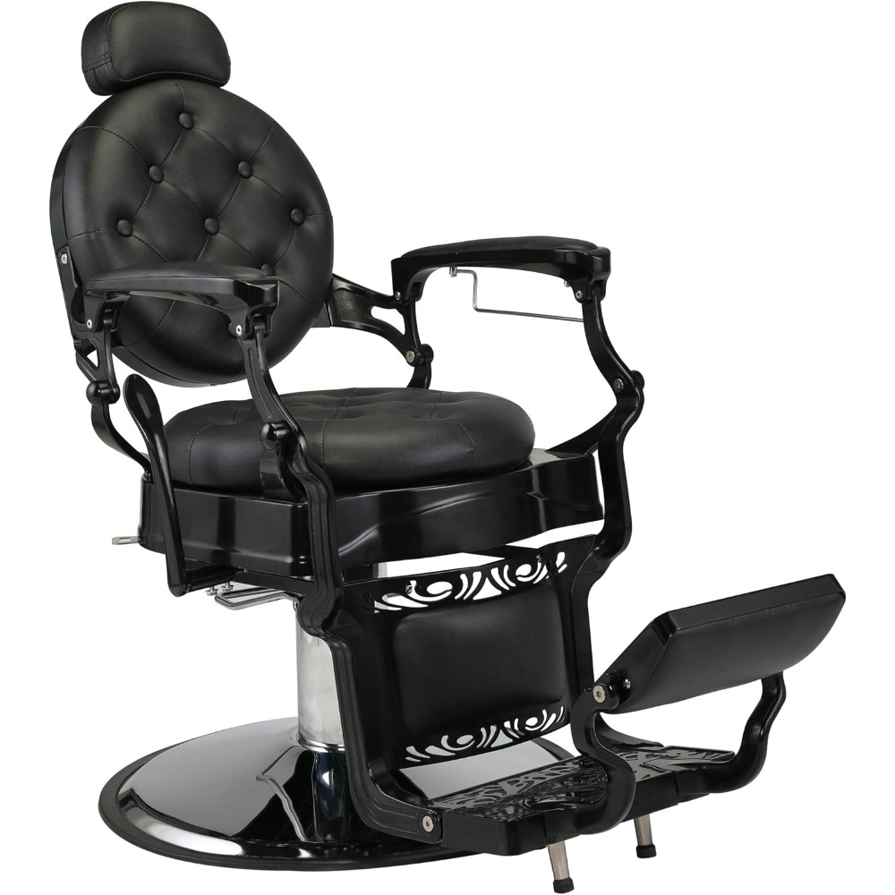Heavy-duty Metal Professional Salon Chair, Supports Up To 440 Lbs, Has 135 Degree Tilt and Hydraulic Lift, Black
