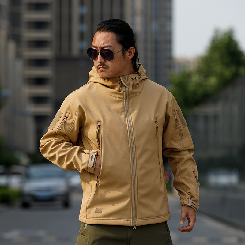 Sharkskin Softshell Hard Shell Camouflage Jas Fleece Dikke Tactische Pak Kapmantel Fabrikanten Knappe Outdoor Jas