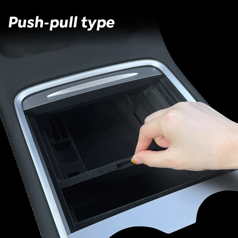 For Tesla Model Y 2020-2024 Car Center Console Armrest Front and Rear Hidden Storage Box Flocking Organized Container Slide