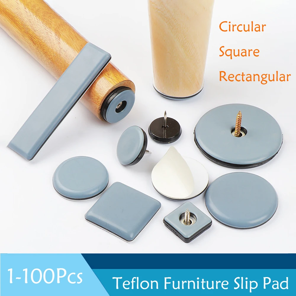 1-100Pcs Teflon Protection Furniture Sliding Pad Nail Style/ Paste/ Screw Style Slide Wear-Resistant Floor Protection Foot Cover