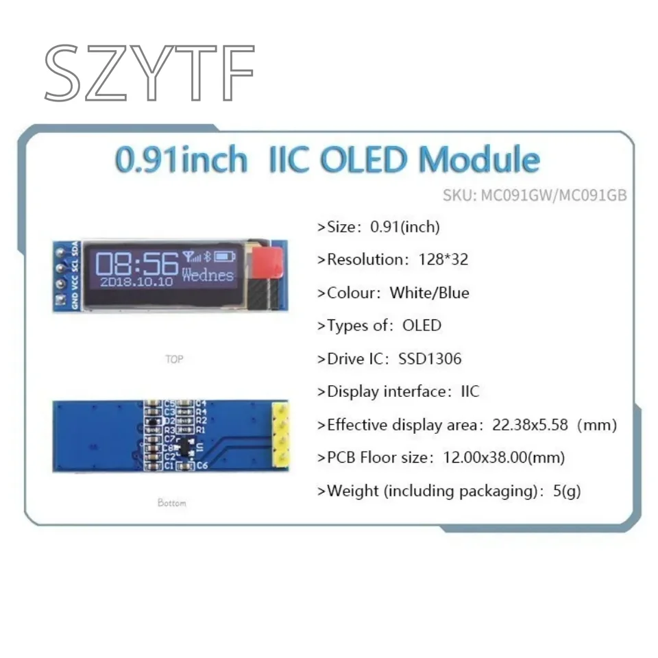 White word OLED series 0.91/0.96/1.3 inch OLED display module IIC I2C SPI 128X64 I2C SSD1306 12864 LCD for arduino