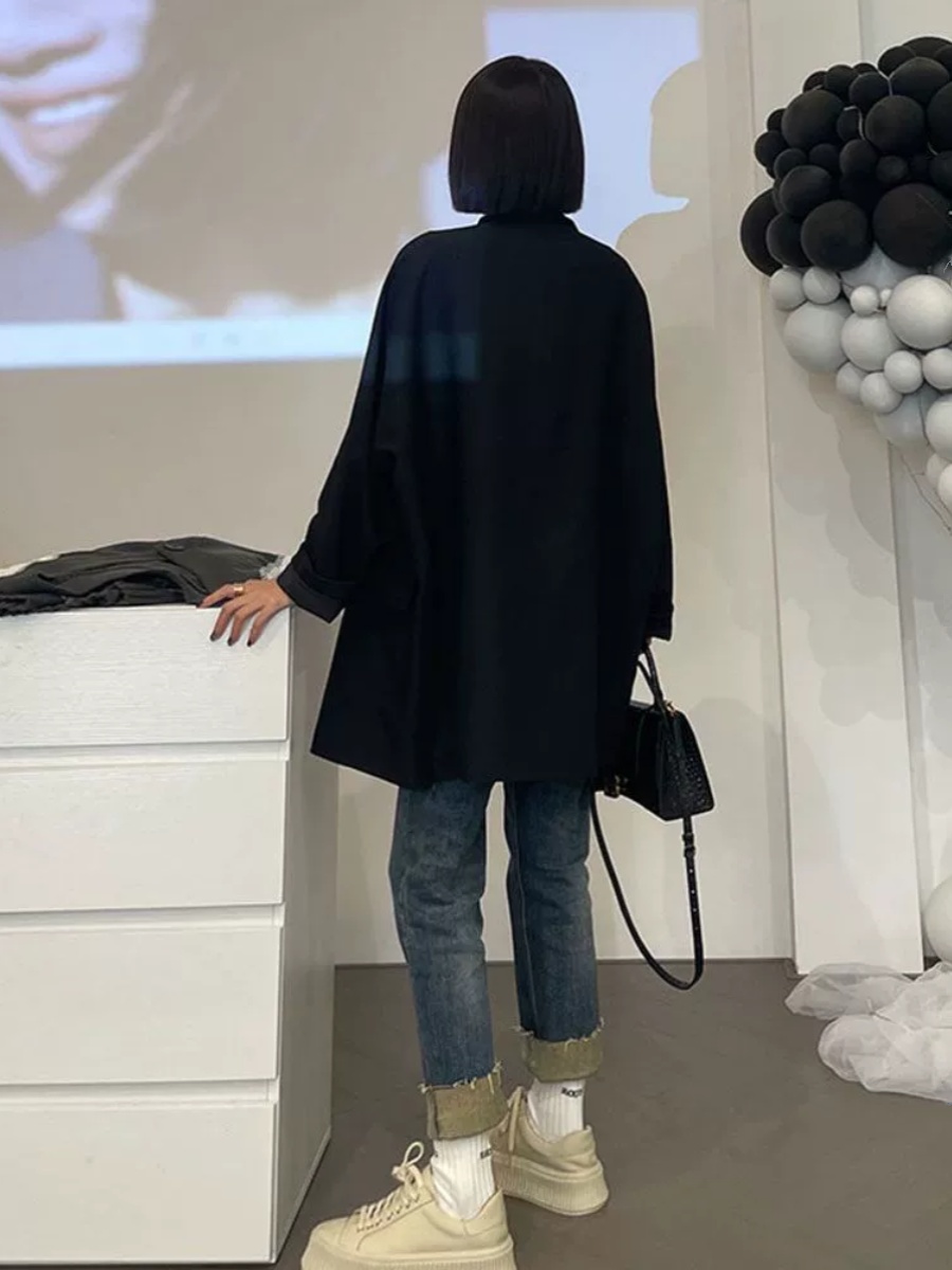 Plus Size plus Size Black Suit Jacket for Women Casual Mid-Length Korean Sle Long Sleeve Polyester Fiber Autumn Fashion Outer...