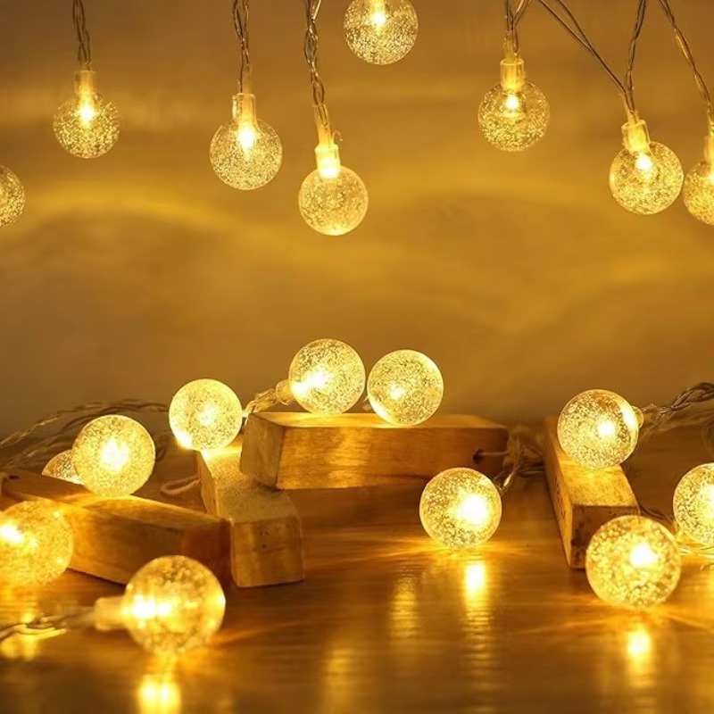LED Bubble Ball String Lights Golden Glow Battery/USB Operated Indoor Fairy Lights for Wedding Holidays New Year Decorations