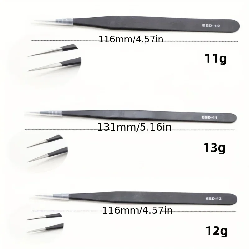 Precision ESD anti-static tweezers set -6-pc durable stainless steel tool for electronic repair and process modeling, bending&St