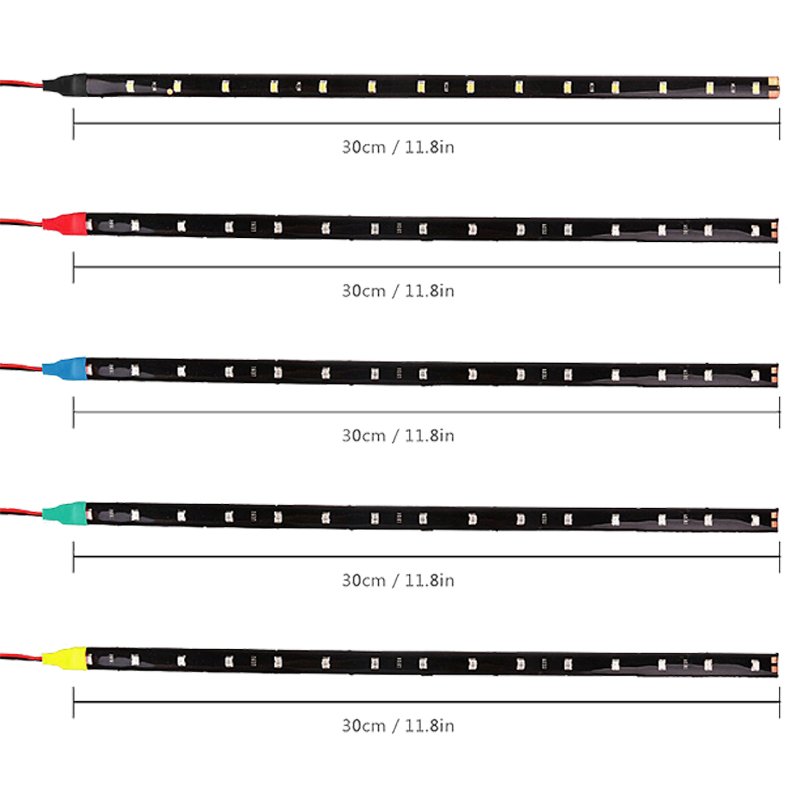 Tira de luces LED de 1/4/10 y 30CM, luz ambiental decorativa de estilo de coche, 15SMD, resistente al agua, luz de ambiente Flexible, rojo, amarillo, azul