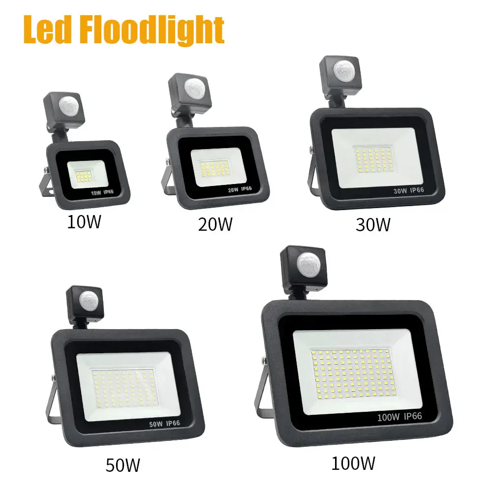 Foco con Sensor de movimiento, foco Led para exteriores, lámpara de pared de calle para jardín, 220V, resistente al agua Ip66, 10W, 20W, 30W, 50W, 100W, reflector Led