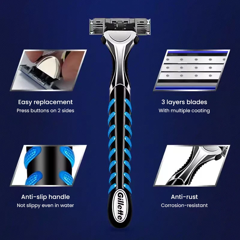 Set di rasoi da barba da barba Gillette Vector 3 Premium da uomo con lama a 3 strati