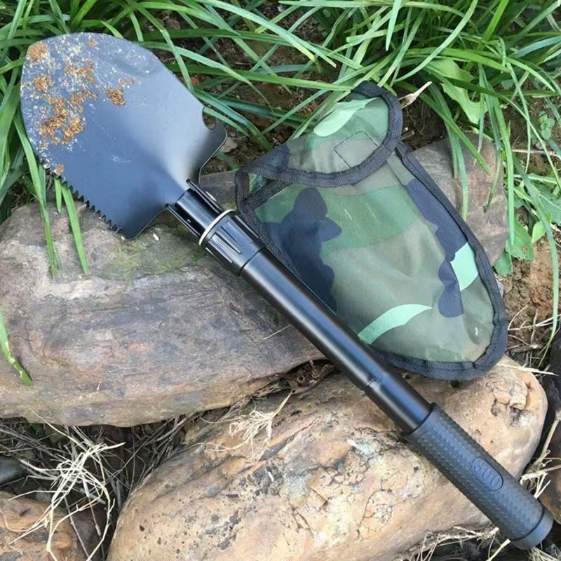 Military Small Folding Camping Shovel, Mini Compact Pickaxe with Carrying Pouch for Gardening, Off Road, Hunting, Car Emergency