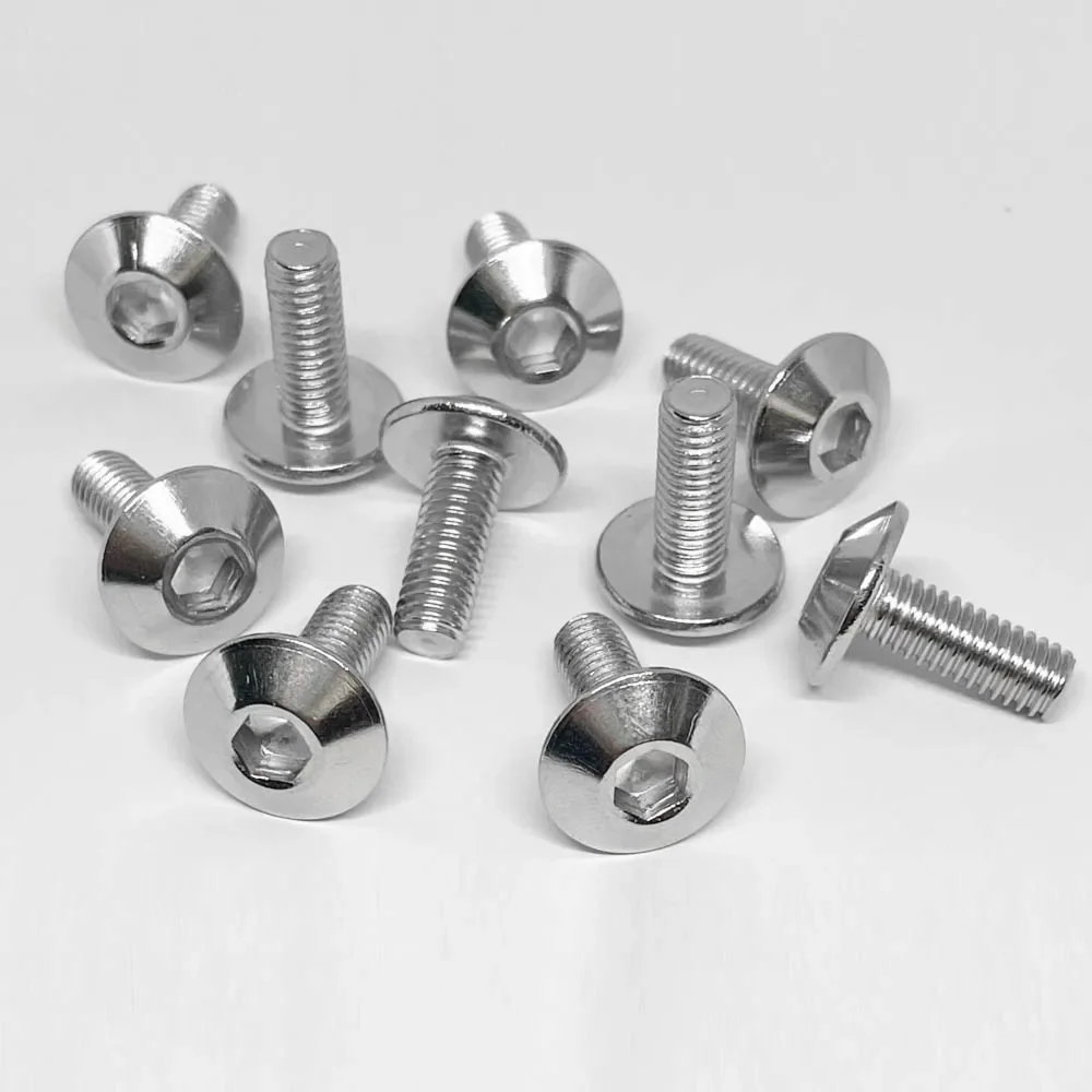 10pcs Stainless Steel Large Flat Head Hexagon Socket Screws Bolts M6 12/16/20mm for Motorcycle Moped Scooter Tail Plates