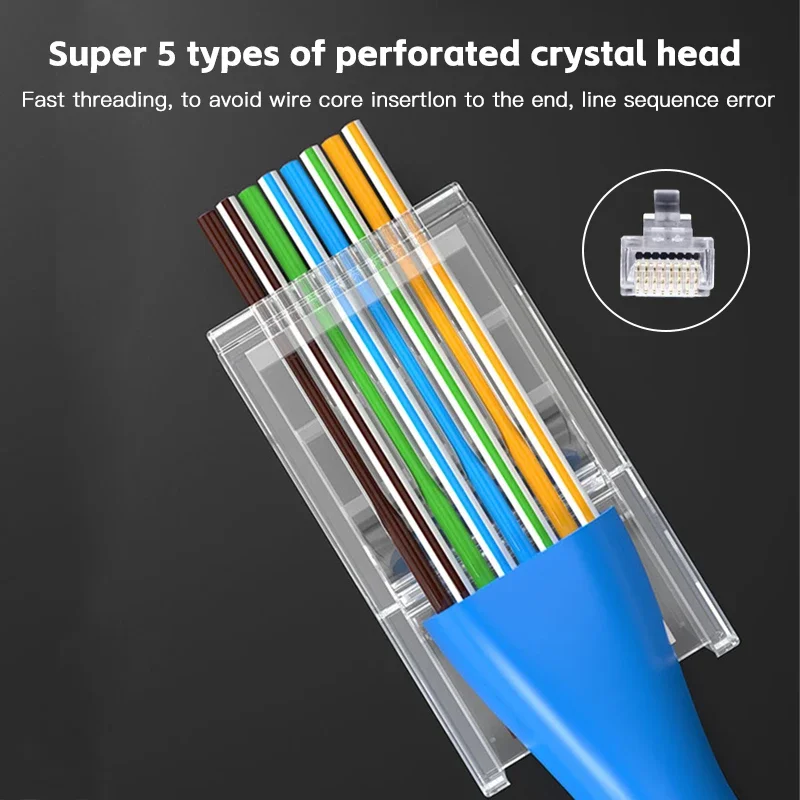 50 szt. 100 szt. Złącze Cat6 RJ45 Złącze Sieciowe Nieekranowane RJ45 Perforowana Gniazdo Kryształowe Kabel Sieciowy