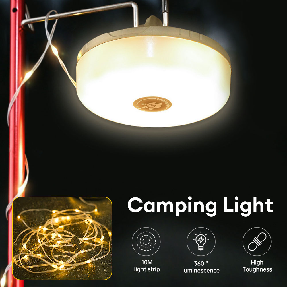 LEDキャンプランタン,雰囲気,防水,リサイクル可能なライトベルト,屋外の庭の装飾,テントルーム,長さ10m