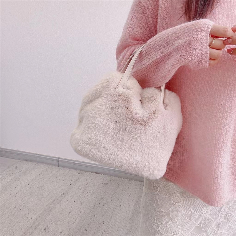 Sac fourre-tout en fausse fourrure de lapin pour femme, peluche moelleuse, sac initié, sacs à main chics pour filles, mode de fête, hiver, superbe, doux, E27