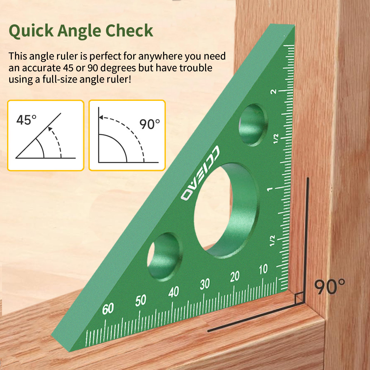 Aluminum Alloy Triangle Ruler, 45 Degree Angle Imperial and Metric Scales Isosceles Right Triangular Precision Carpentry Squares