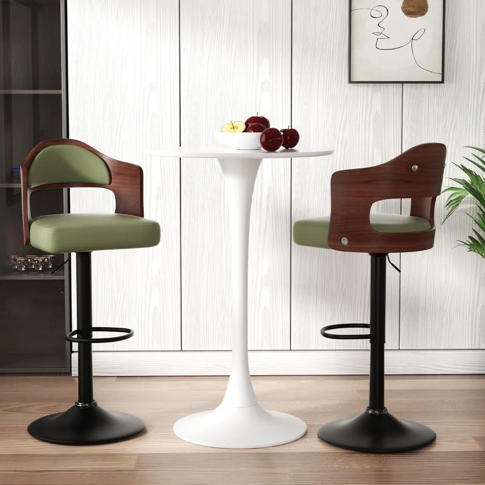 Swivel Bar Stools Set of 2 Seat Adjustable Height 24.5-33.5IN, Wooden Barstools PU Leather Upholstered Bar Chairs with Back & Fo