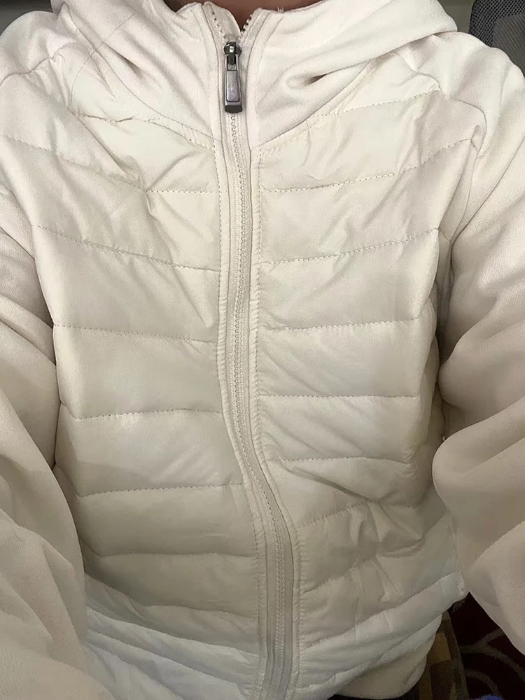 Chaquetas acolchadas de algodón ligero para mujer, Tops con capucha y cremallera, Chaqueta suelta informal, Casacos coreanos, sudadera cálida, Abrigos de invierno