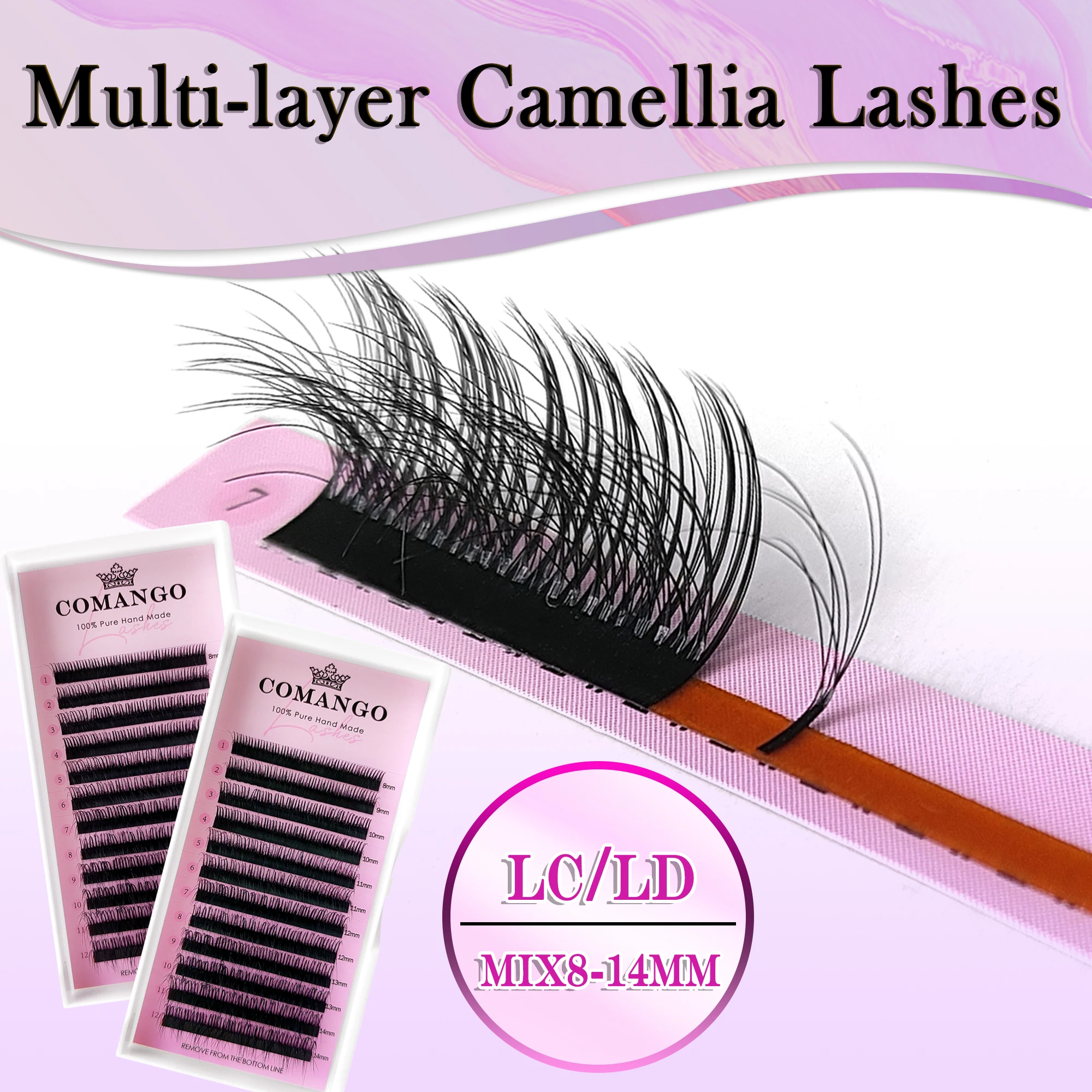 Pestañas salvajes 3D, extensiones de pestañas Camelia de doble capa LD LC, ventiladores de volumen rusos, pestañas esponjosas, abanico prefabricado, pestañas individuales
