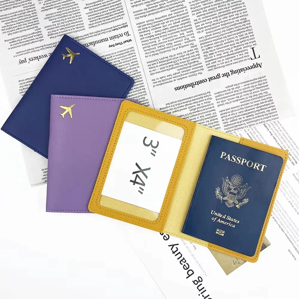 Men Women Unisex Passport Holder Gold Airplane Travel Accessory Cover Lightweight Waterproof Rfid Blocking Slim Card Holder