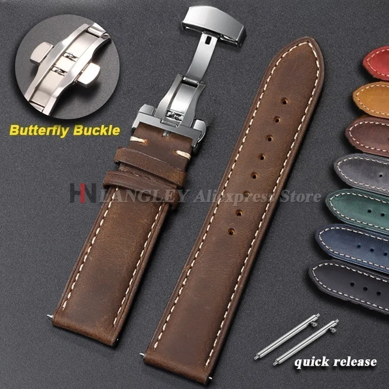 Cinturino in vera pelle di vitello per cintura da lavoro Omega per Seiko 22mm 20mm 18mm 24mm Cuciture con fibbia a farfalla Cinturini marroni