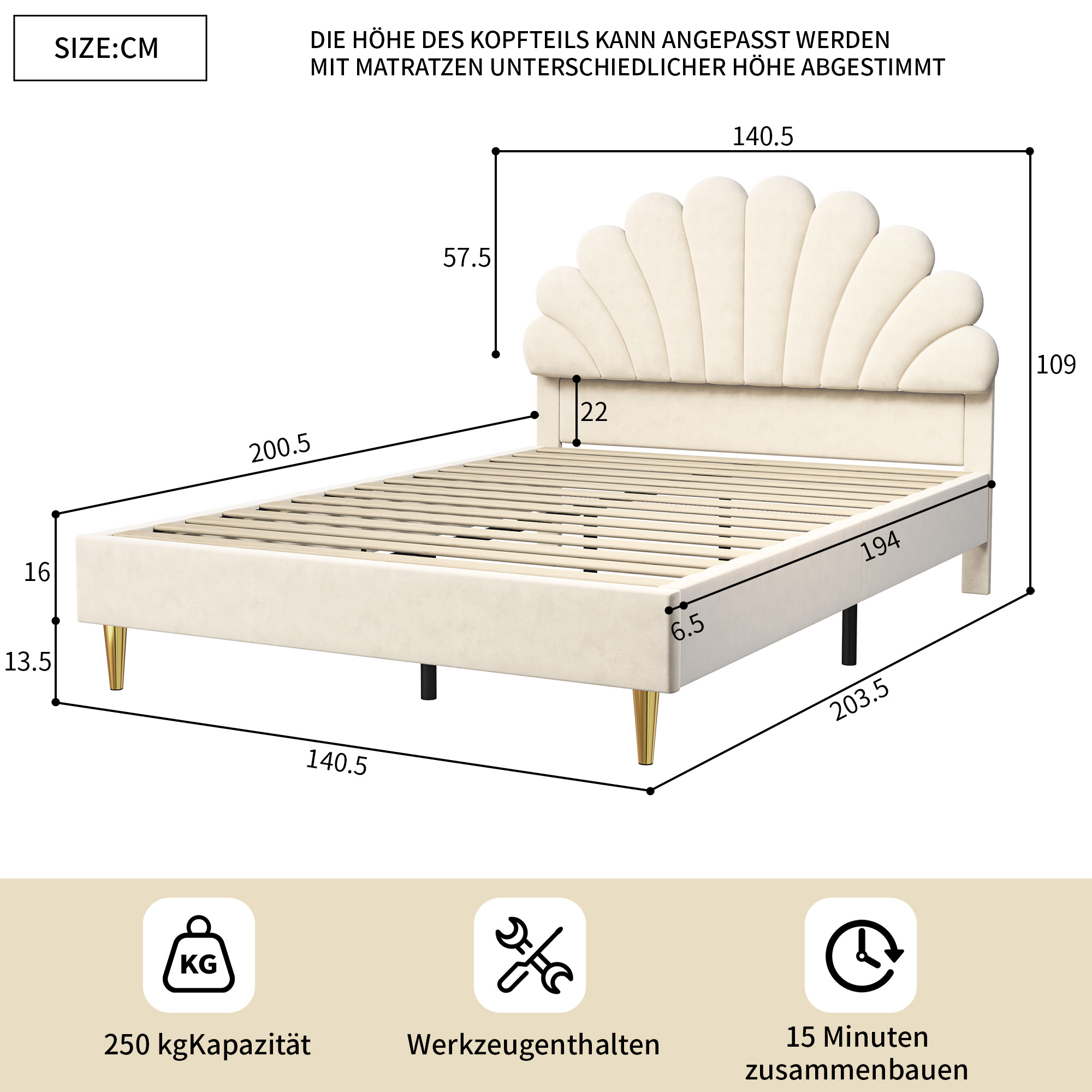 Comanlai Kinderbed 140X200 Cm, Gestoffeerd Tweepersoonsbed Met Lattenframe, Bedframe Met Hoofdeinde In Bloemvorm, Fluweel