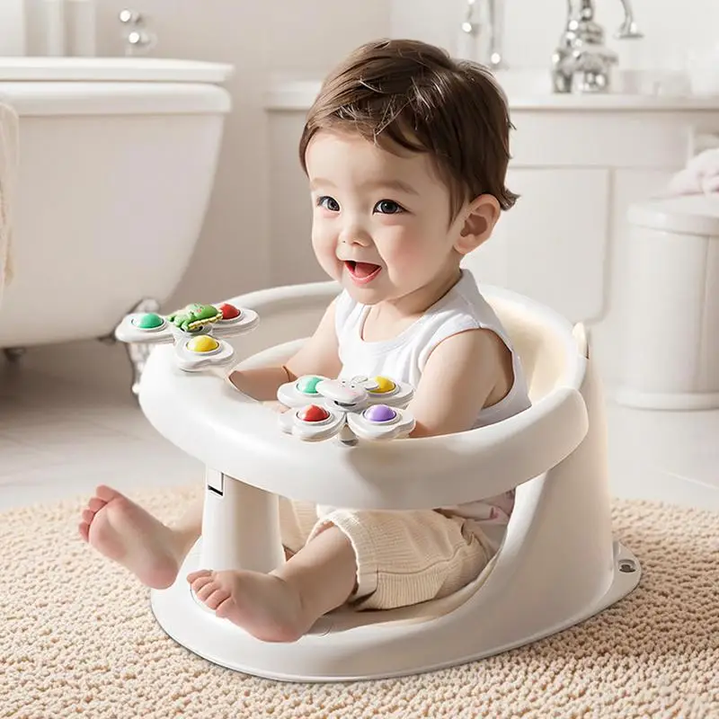 Bath Seat For Baby Toddler Bathing Support Non-Slip Bath Seat With Spin Toys For 1-3 Years Old For Bathing Comfort For Hotel