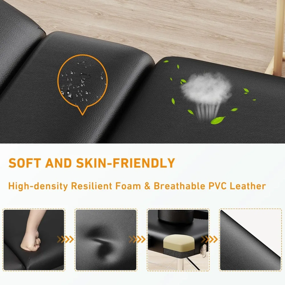 Massage Table Portable  Professional 3 Sections Reclining Massage Bed Lash Bed, Aluminium Adjustable