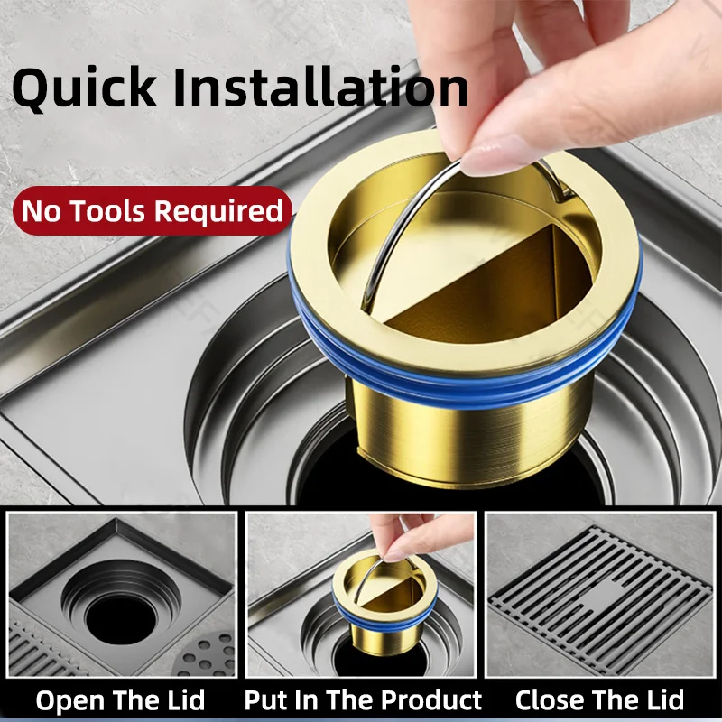 Brass Floor Drain Core Large Size Odor and Insect Proof Floor Drain Core Sewer Rapid Drainage Bathroom Floor Drain Core Quick In