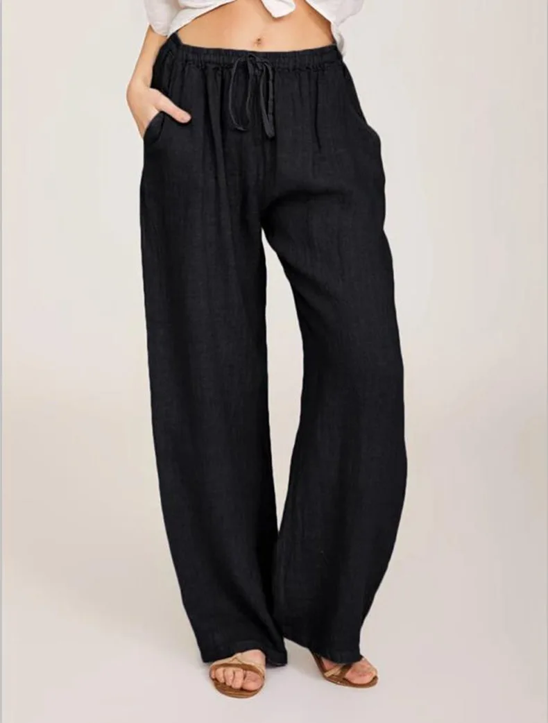 Verano y otoño nueva ropa casual de mujer en Europa, América y Europa pantalones casuales de cáñamo de algodón sueltos grandes