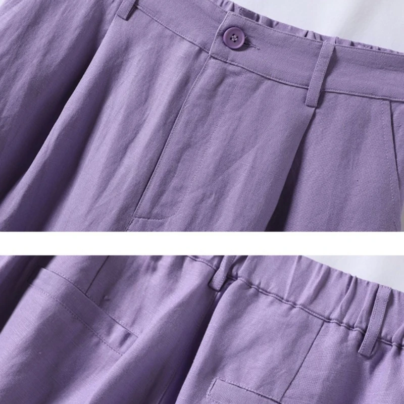 コットンとリネンのショートパンツ女性のための夏 2025 ルーズハイウエストワイドレッグパンツカジュアル多用途固体レトロストレートショーツ