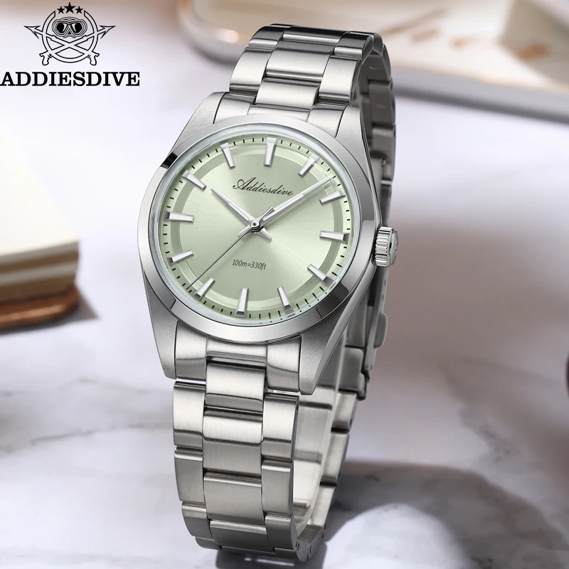 ADDIESDIVE 36mm AD2066 Reloj para Hombre BGW9 Luminou Bubble Mirror Glass 316L Acero inoxidable Reloj Hombre 100m Reloj de cuarzo resistente al agua