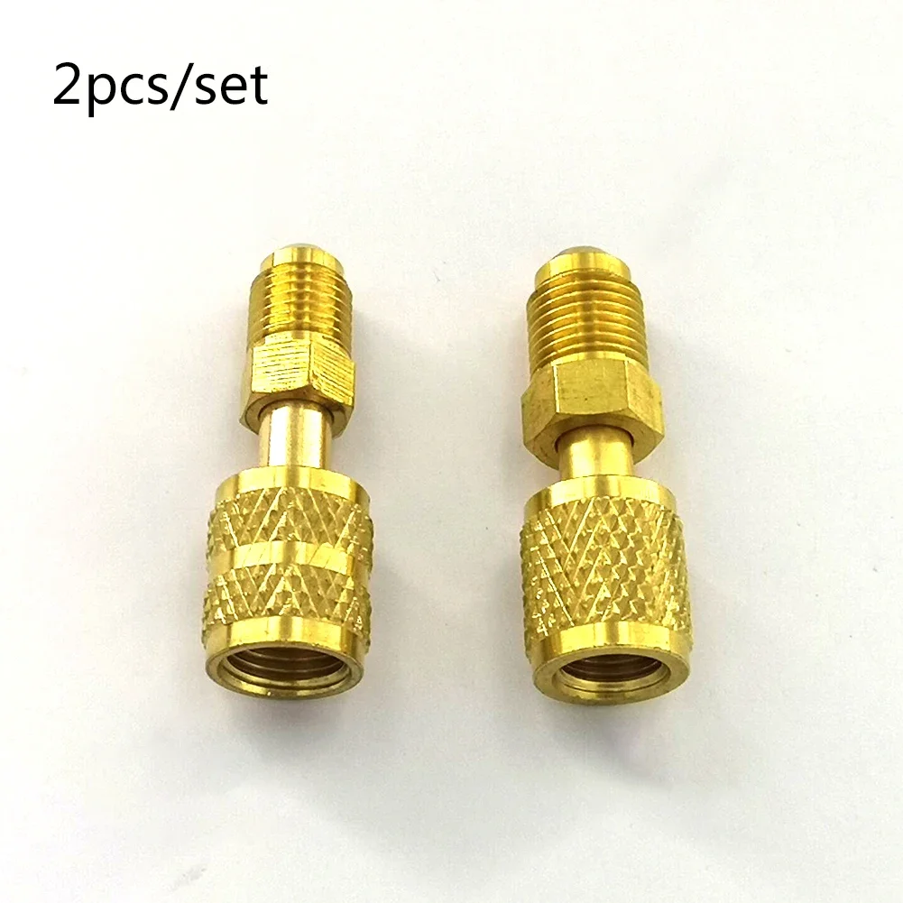2PCS ปั๊มสูญญากาศทองเหลือง R410a อะแดปเตอร์ 5/16 SAE F Quick Couplers ถึง 1/4 SAE สําหรับเครื่องปรับอากาศอะแดปเตอร์ Quick Coupling เครื่องมือ