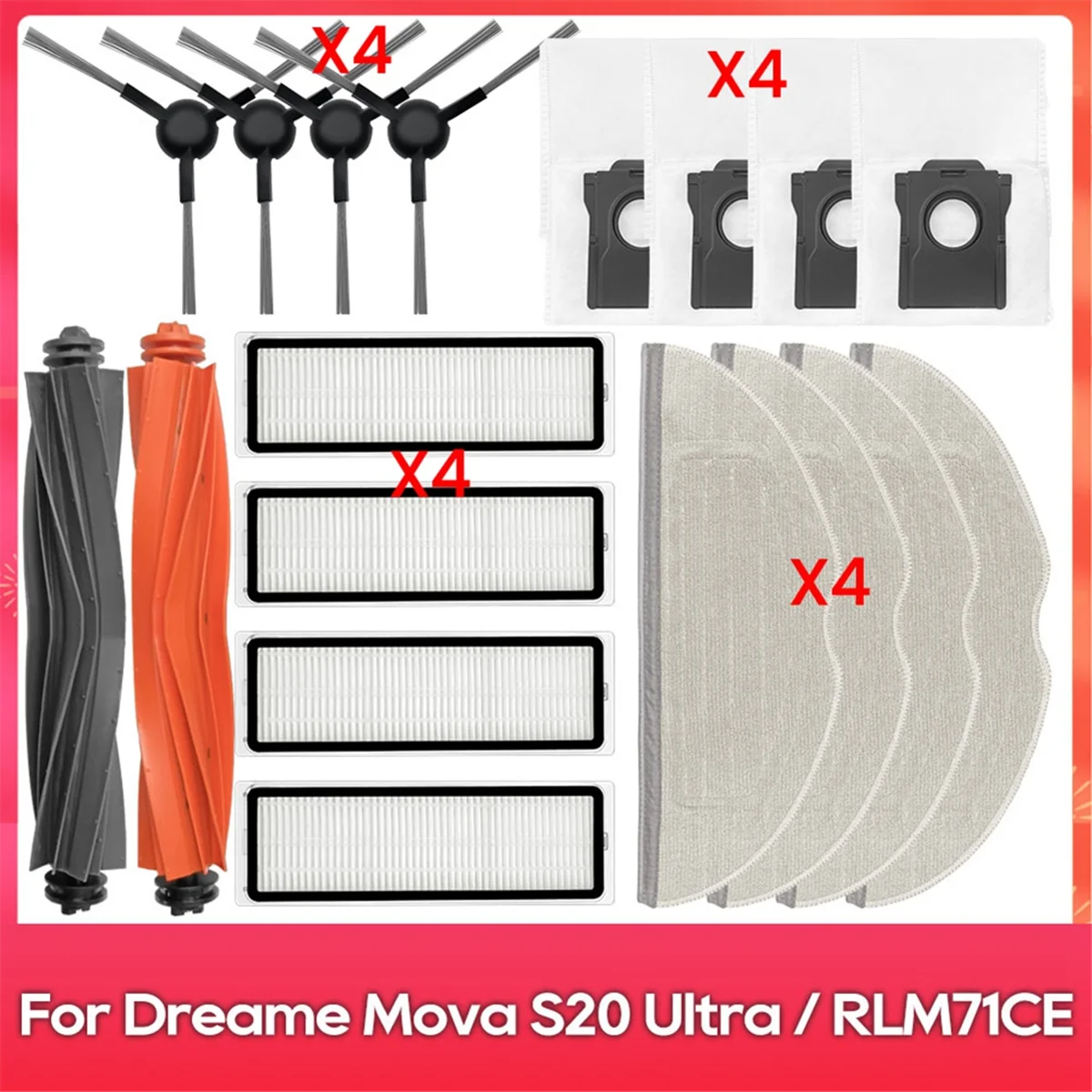 BABQ สําหรับ Dreame Mova S20 Ultra/RLM71CE อะไหล่หลักแปรงด้านข้างกรอง Mop Pad ฝุ่นกระเป๋าอุปกรณ์เสริมวัสดุสิ้นเปลือง