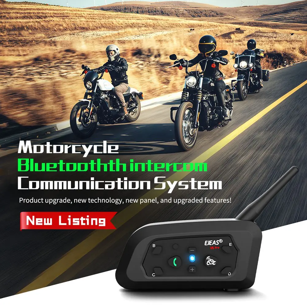 EJEAS V6 PRO +/PLUS Motorradhelm Bluetooth-Gegensprechanlage-Headset mit 800 m BT-Gegensprechkommunikator für 6 Fahrer wasserdicht