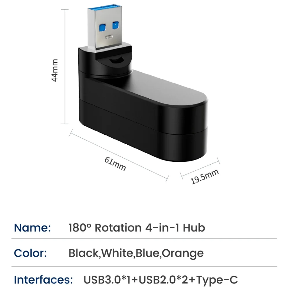 HUB USB giratorio USB3.0 2,0 tipo C HUB divisor USB 4 puertos expansor múltiple para ordenador portátil MacBook U transferencia de datos de disco