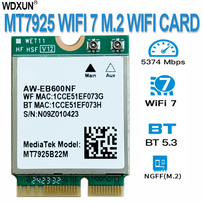 M2 MT7925 Wi-Fi 7 Lan-карта Bluetooth 5.3 Tri Band 2,4/5/6 ГГц 5400 Мбит/с Беспроводной адаптер M.2 NGFF для Win11/Lin WIFI 7