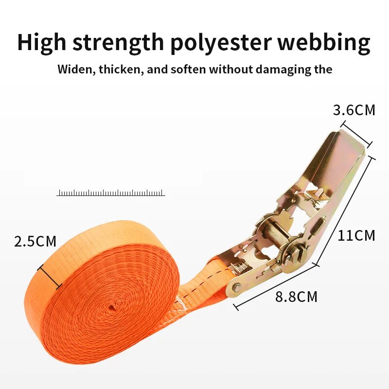 Correas de carga de amarre con hebilla de metal resistente para automóviles y camiones: cinturón de trinquete fuerte para transporte seguro de equipaje y carga